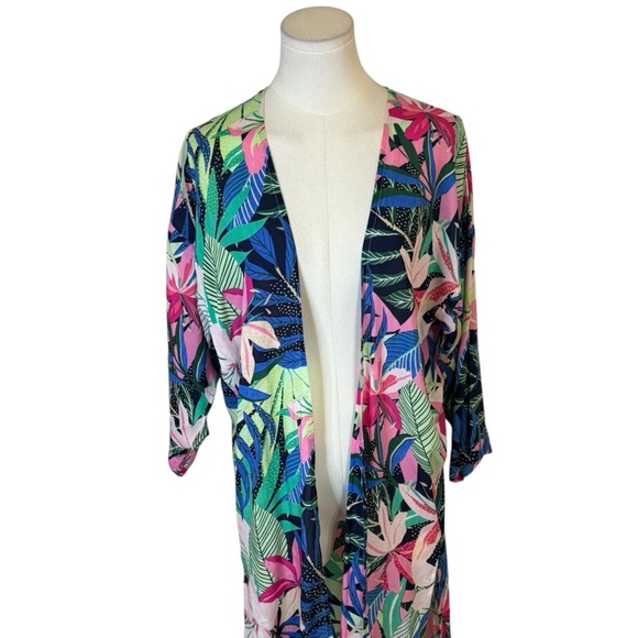 LOFT‎ Kimono Flowy Top Long Shirt Cruise Vacation Size XS S Tropical Floral - Picture 3 of 6
